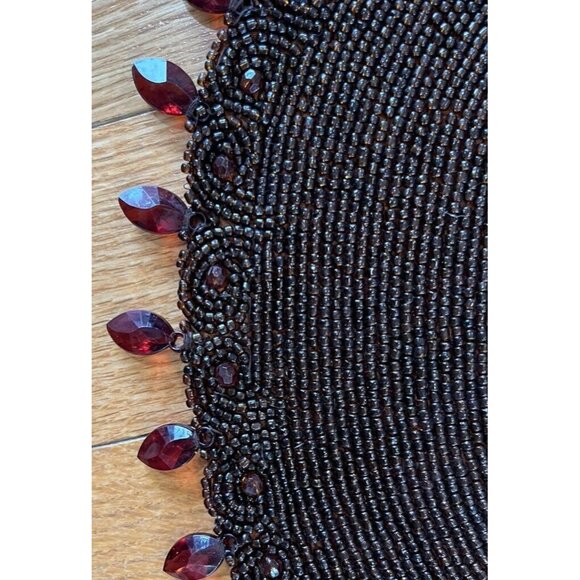 Glass Beaded Round Doily 15” Faceted Drop Crystals Brown Runner Vintage - Picture 4 of 7